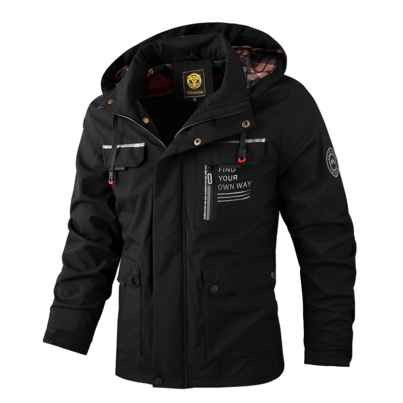 Lansboter Men's casual jacket parka hooded jacket men's jacket solid color