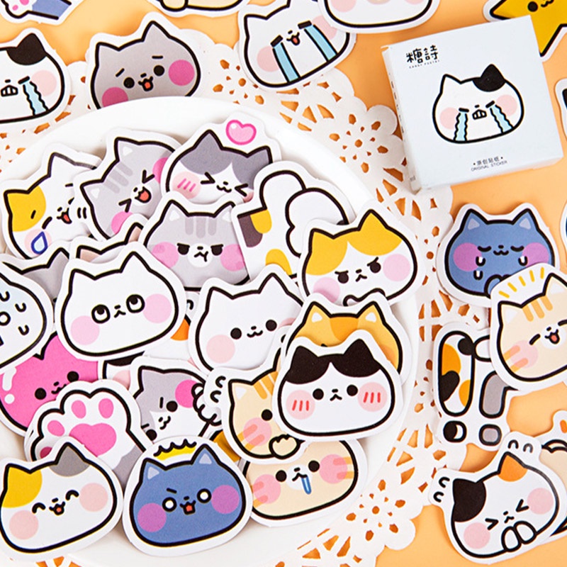 45 Pcs Cartoon Cat Diary Handbook Boxed Sticker Sealing Stickers