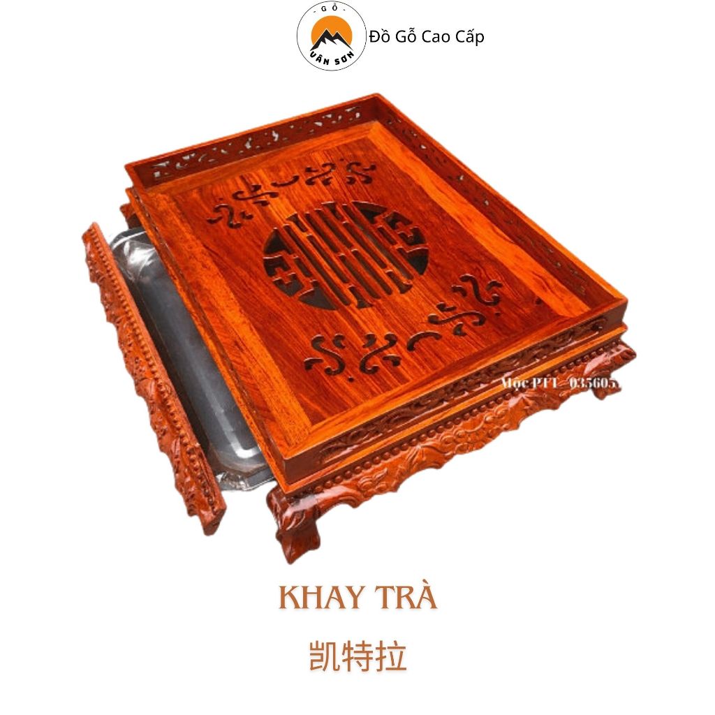 Khay trà chân quỳ gỗ hương đá - VS504