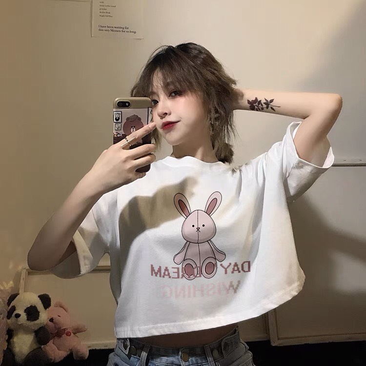 ÁO CROPTOP  THỎ DAY IN 5D KHOE EO XINH
