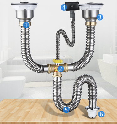 [HOT] Bộ xả chậu rửa chén đôi Inox 304 không gỉ (có xả tràn)