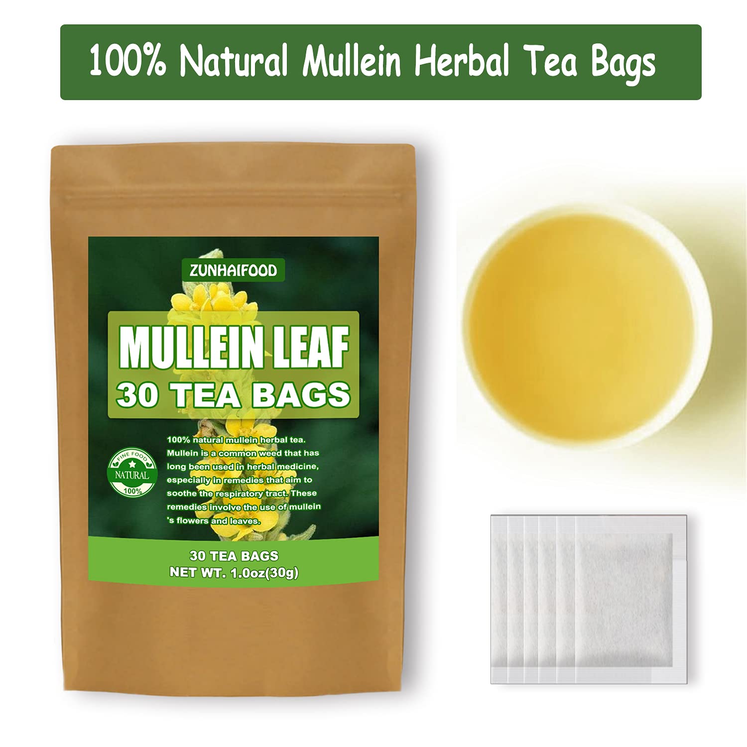 Mullein Leaf Tea Bags, 30 Teabags, Natural Mullein Herbal Tea. 