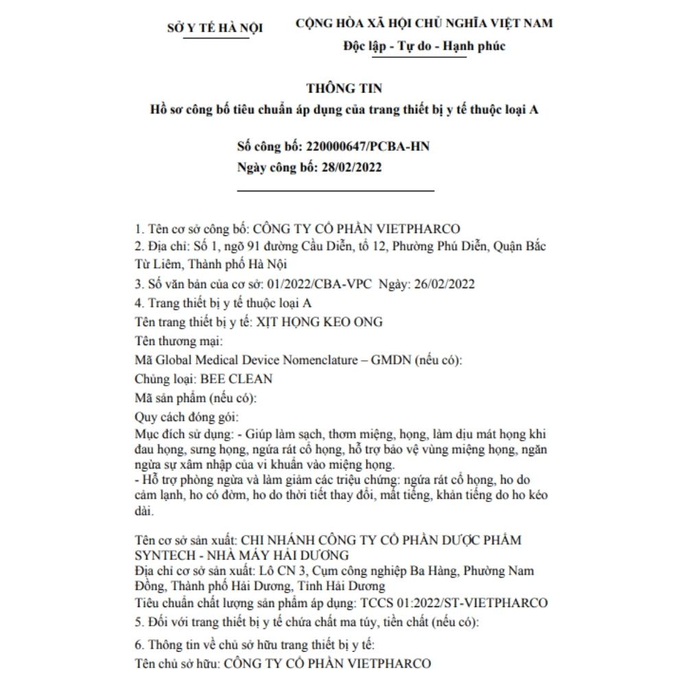 Xịt Họng Keo Ong Hàn Quốc - Bee Clean