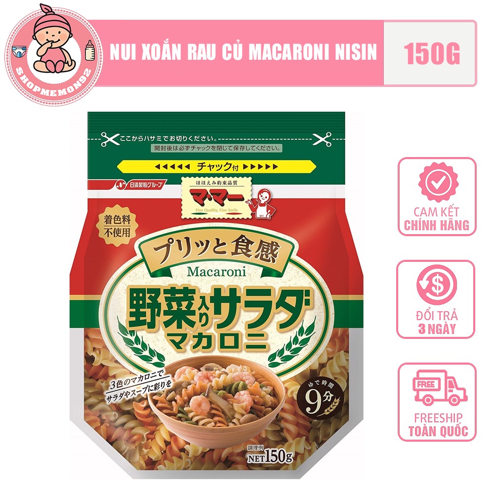 Nui xoắn rau củ macaroni nisin 150g nhật bản cho bé từ 9 tháng date