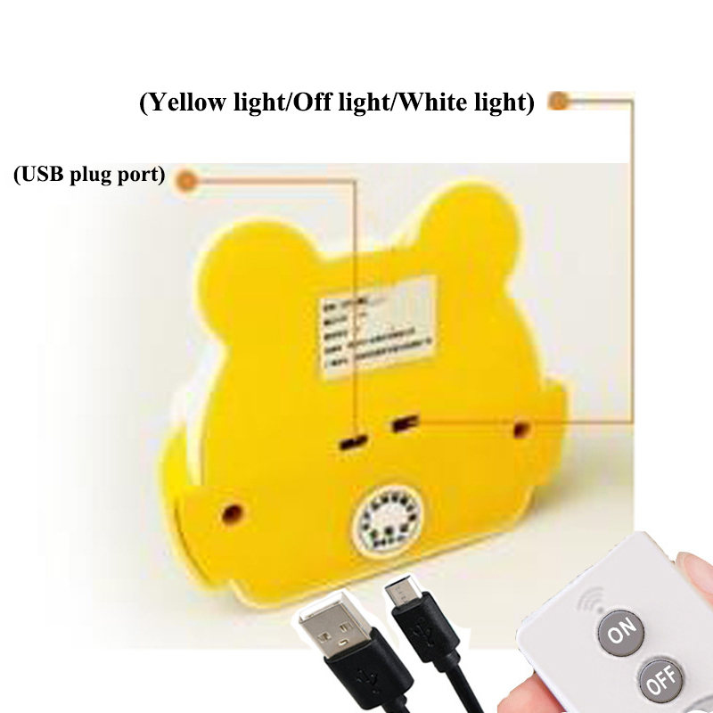 Creative bear LED night light charging plug remote control bedroom bedside no perforation eye protection wall light