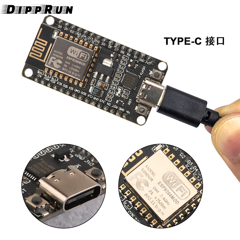 DIPPRUN ESP8266 NodeMCU CP2102 ESP-12E Development Board Open Source Serial Module Works Great for Arduino IDE