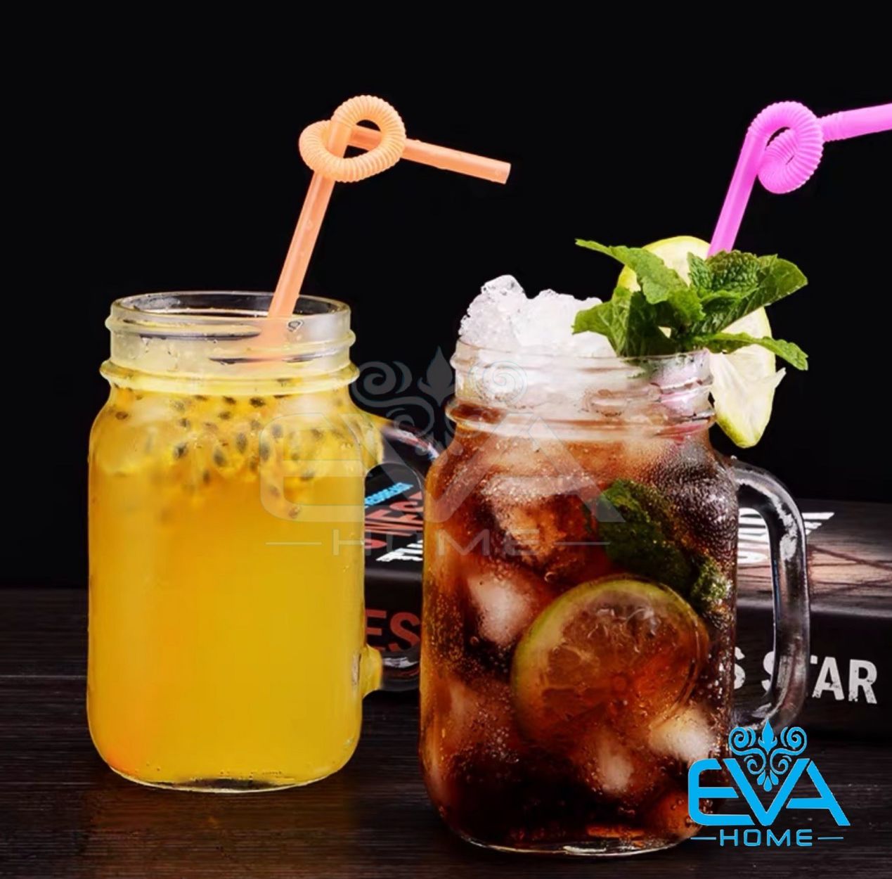 Combo 2 Ly Quai Thuỷ Tinh Trơn Thân Vuông Đựng Trà Sữa Lớn 650 Ml Kèm Nắp Đậy Kín Và Nắp Có Lỗ Cắm Ống Hút M1114