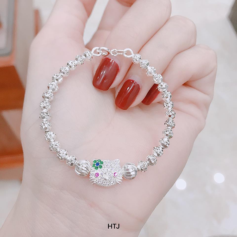 Lắc tay trẻ em bạc bi mặt Kitty MS25e