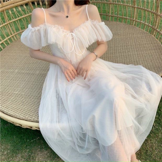 Đầm bẹt vai công chúa lưới kèm ảnh thật xinh lung linh ld22