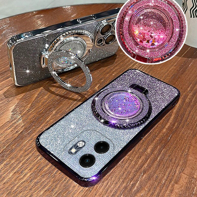 New Phone case infinix Smart 9 Back cover with Liquid Glitter Quicksand hourglass Stand Holder Luxury Shiny Gradient Plating Girls Slim For infinix Smart9 case. 