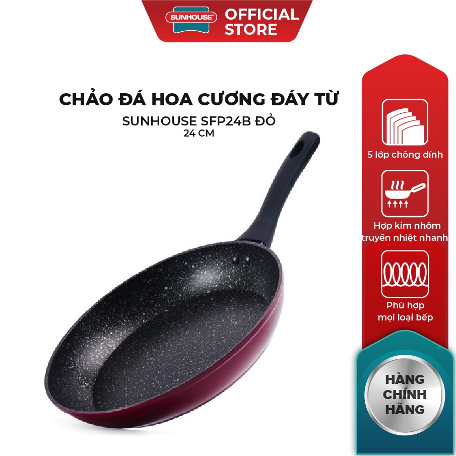 Chảo chống dính, chảo đá hoa cương, chảo đáy từ SUNHOUSE, đường kính 24cm