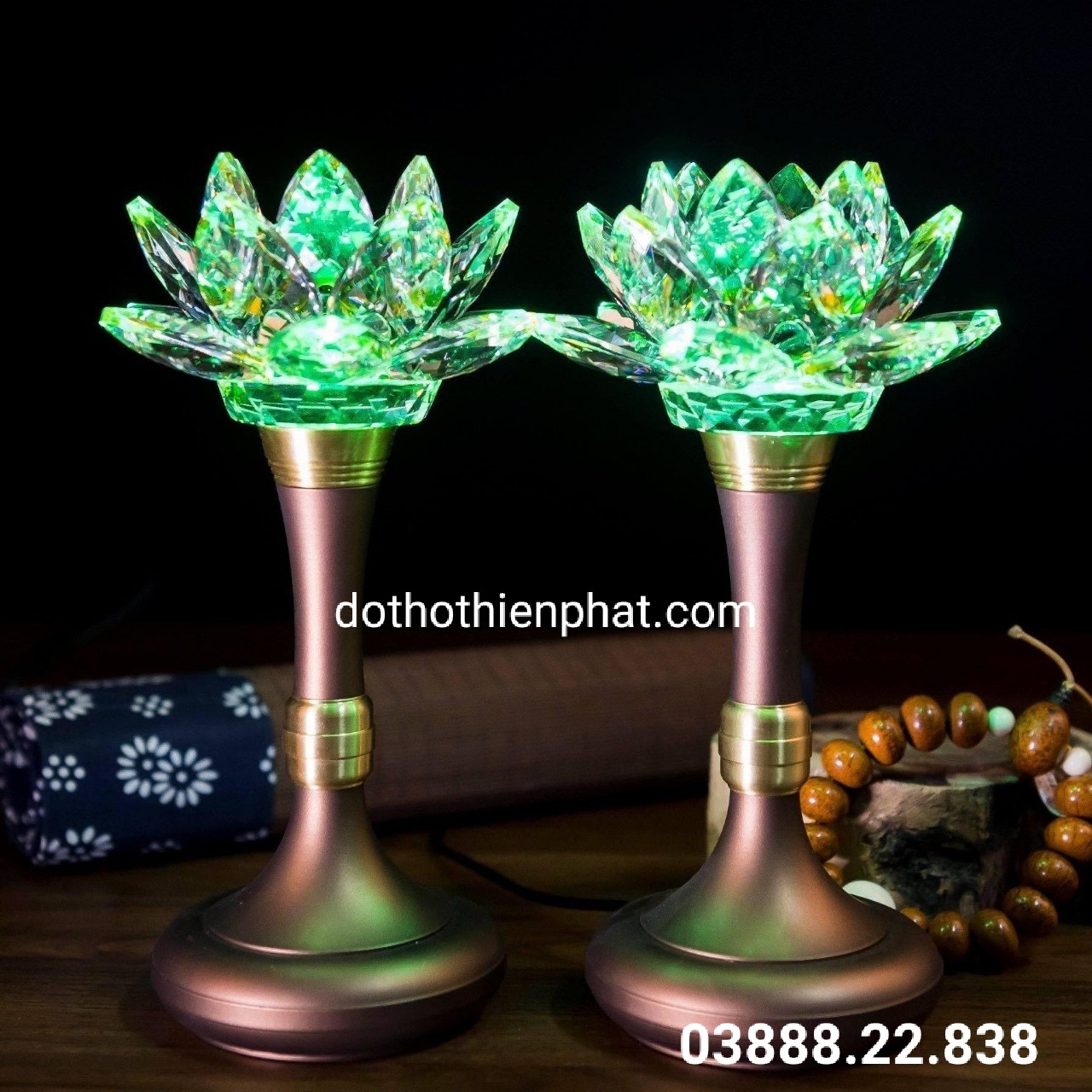 Cặp đèn thờ đá pha lê 6in cao cấp