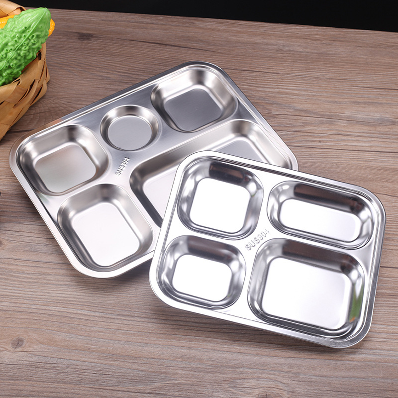 Khay Cơm Phần 5 Ngăn Inox 304 Đựng Thức Ăn - Khay Đựng Cơm Chia Phần 5 Ngăn