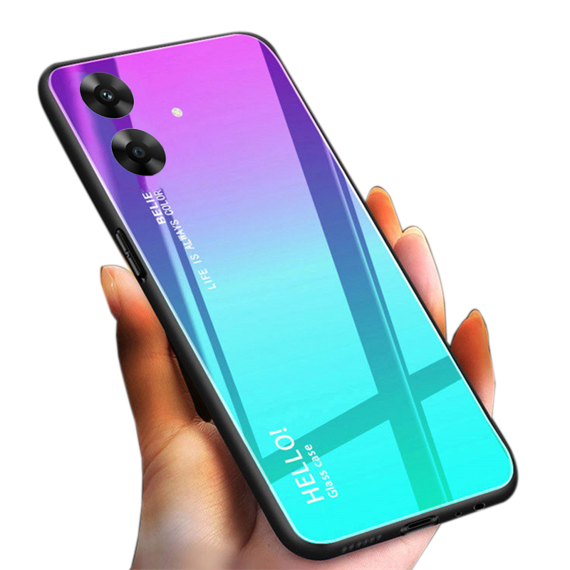 For Realme Note 60 60X Phone Case Gradient 9H Tempered Glass Protector Colorful Soft Edge for Realme Note 60X Cover Casing HP.