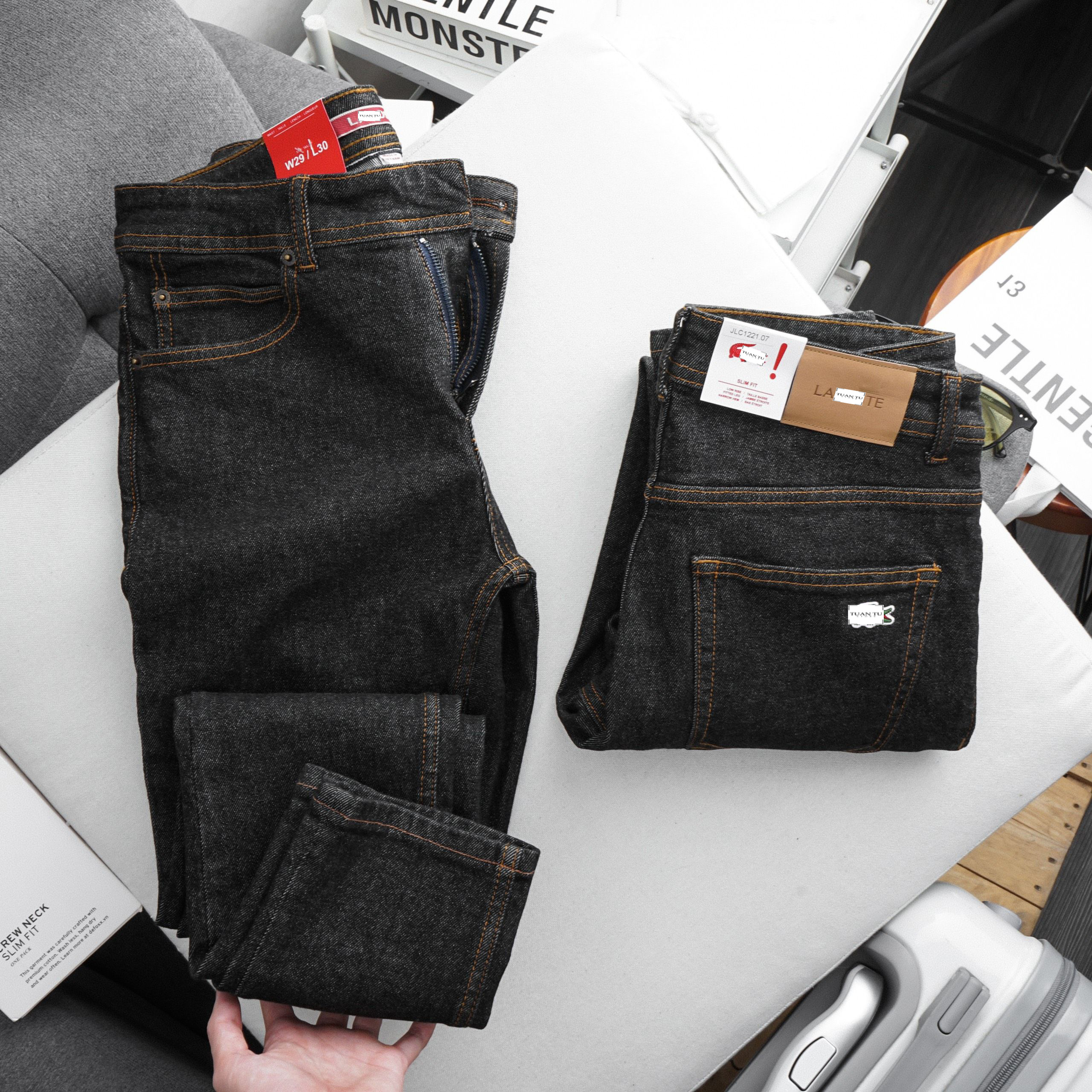 Quần Jeans Nam LCST ,Màu đen tiêu -1033 ( Form Slimfit.chất vải co dãn,ống 15-18cm,Hàng VNXK)