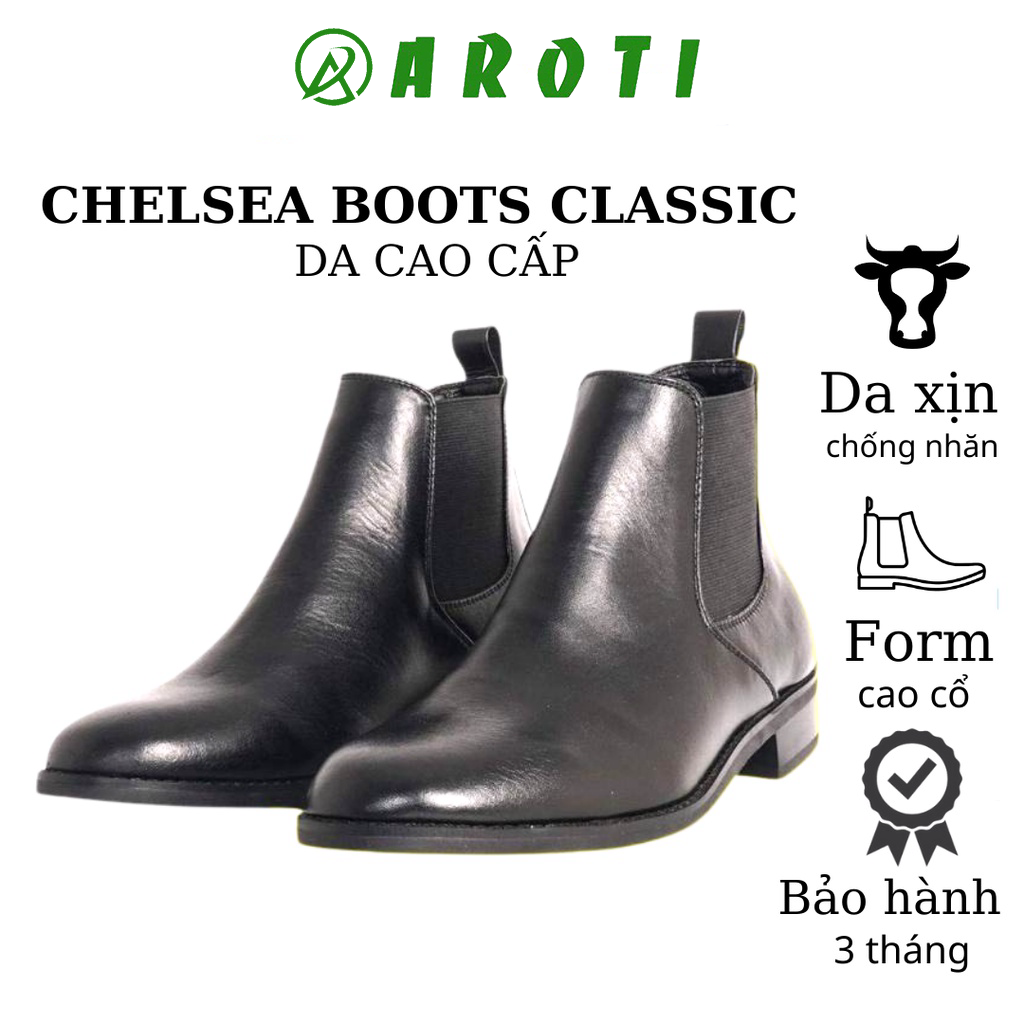 Giày Chelsea Boots Classic Da cao cấp, đế cao su 3cm CB549 NHÁM CHUN - AROTI Luxury Việt Nam