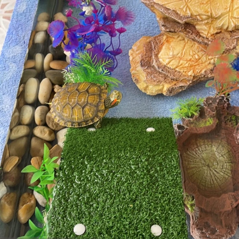 Lawn Turtle Basking Platform Turtle Resting Basking Platform, Simulation Grass Turtle Ramp for Turtle Tank, Reptile