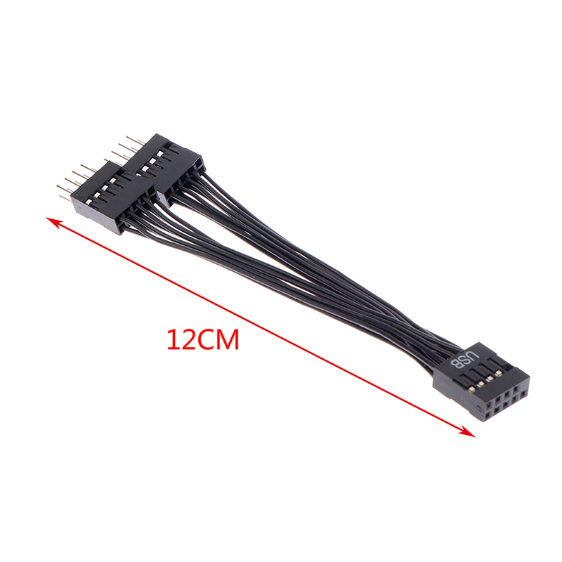 USB Motherboard Cable USB Header Extension Cable 9Pin 1 Female to 2 Male Y Splitter Cable Black.
