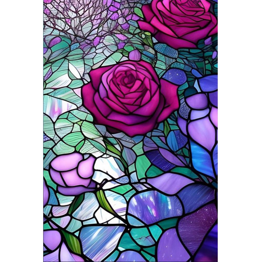 Stained Glass Rose 5d Diy Round Diamond Painting New Series - Temu