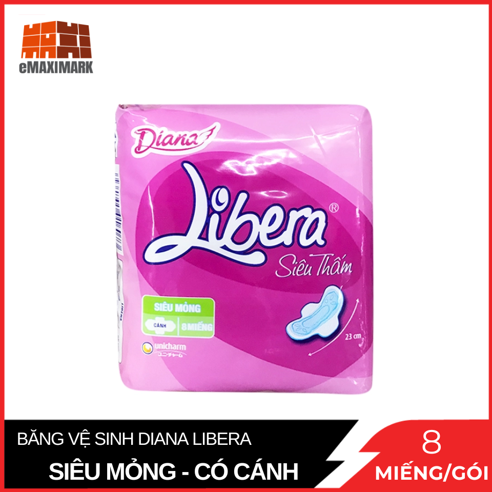 Băng vệ sinh diana libera siêu thấm siêu mỏng cánh 23cm gói 8 miếng