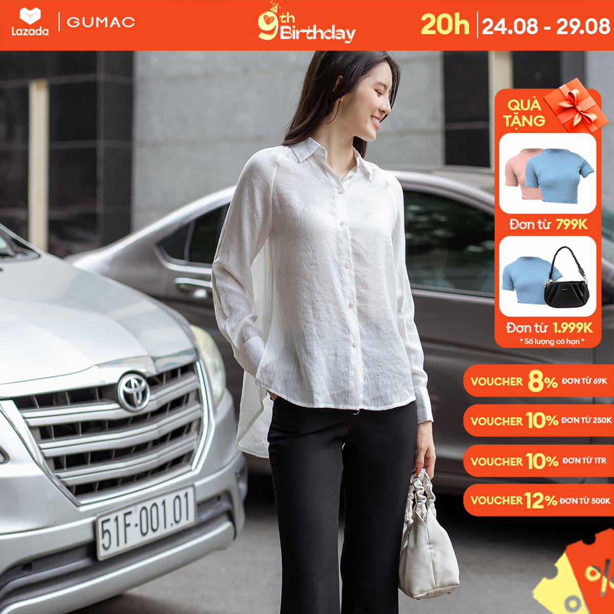 Áo sơ mi tà lệch thời trang gumac ad06045