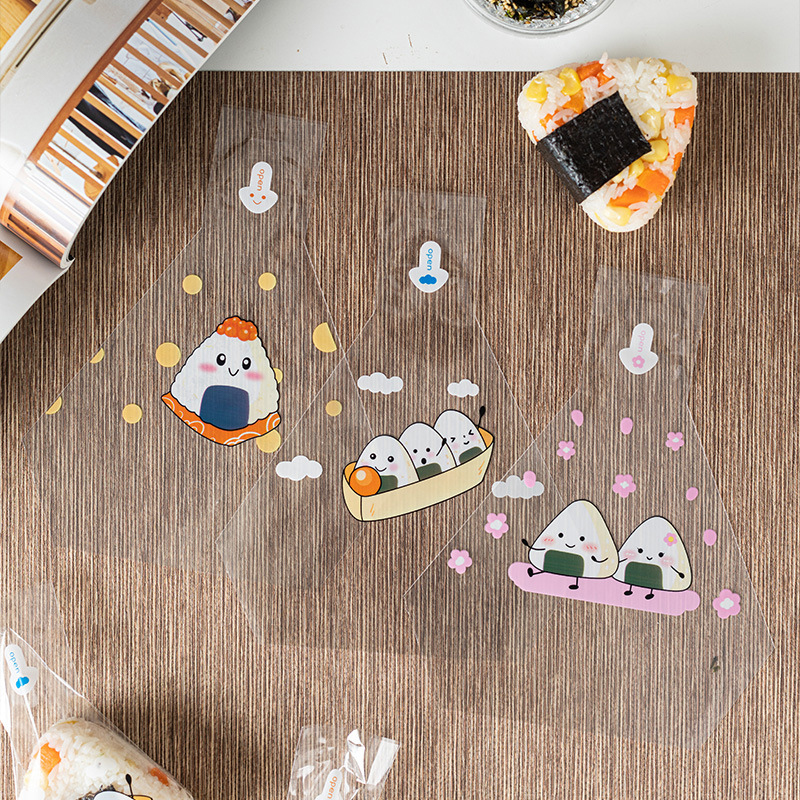50Pcs Lovely Cartoon For Triangle Rice Ball Packaging Bag Nori Onigiri Sushi Bag Sushi Making Mold Bento Accessories.