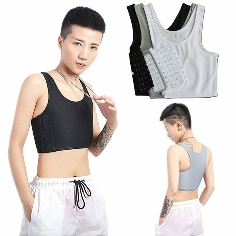 Dream Hunter Casual Breathable Buckle Short Chest Binder Trans Vest Tops Plus Size S 4XL 5XL Breast Tomboy Bra Intimates