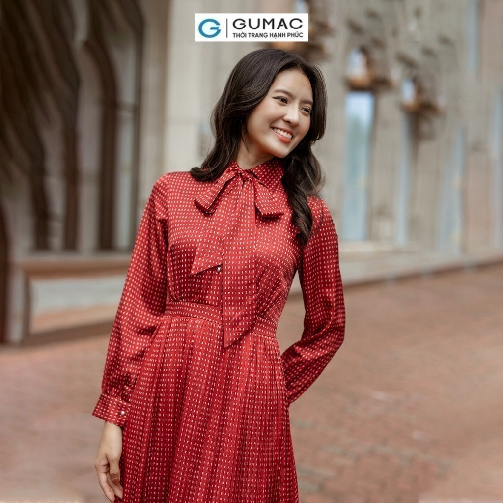 Đầm nữ dập ly buộc nơ thời trang GUMAC DD06042