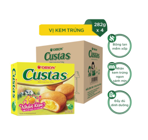 Combo 4 hộp bánh Orion Custas kem trứng (282g x 4)