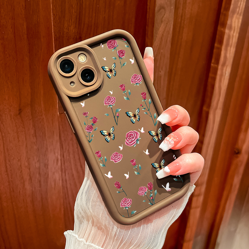 ZCSIBORUI for Vivo Y28 4G Back Cover Rose Flower+Butterfly Pattern Soft Silicone Square Ladder Phone Case. 