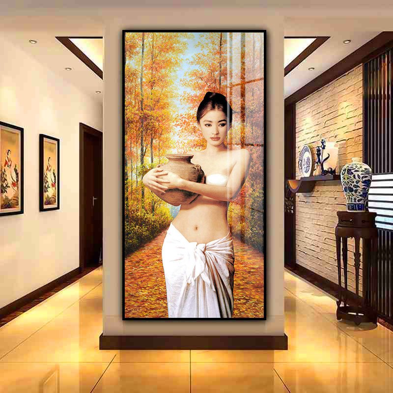 Tranh gắn đá đính kín toàn bộ Cô Gái