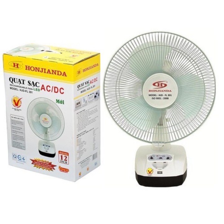 QUẠT SẠC HONJIANDA HJD - FL 301 LED (Lồng xoay)