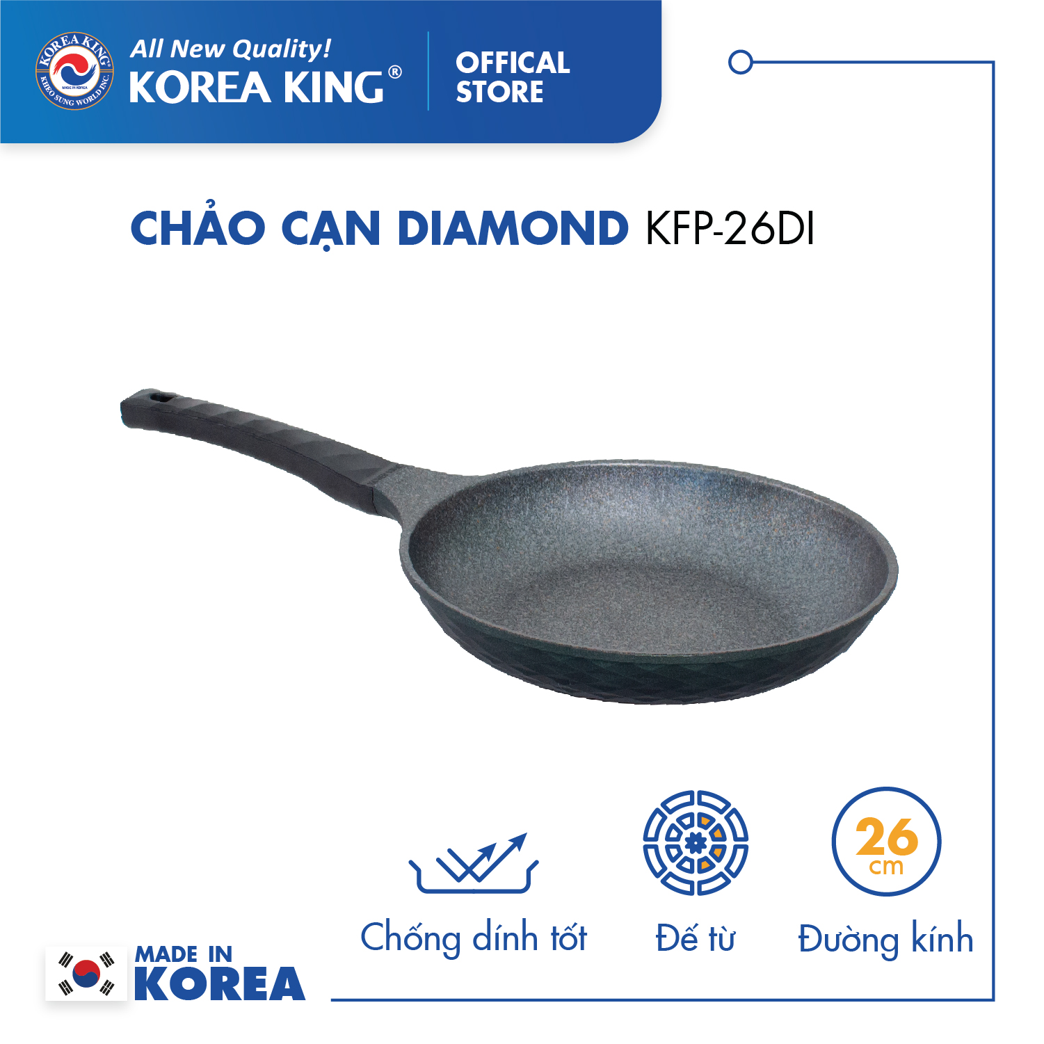 Chảo cạn Diamond Korea King KFP-26DI (đường kính 26cm) - Hàng chính hãng