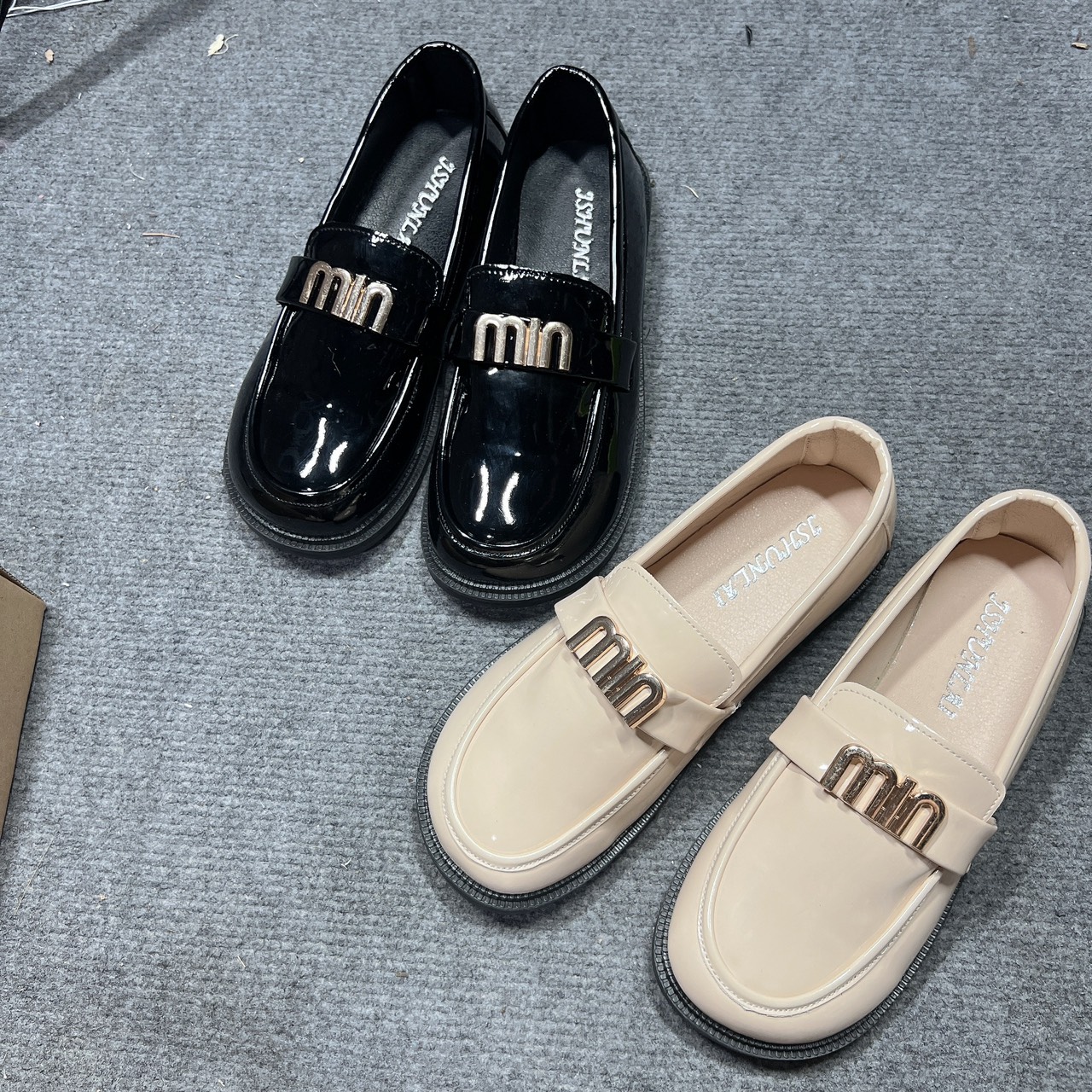 giày moca miu, giày miumiu, giày nữ da bóng mũi tròn đế cao [đế 1cm]
