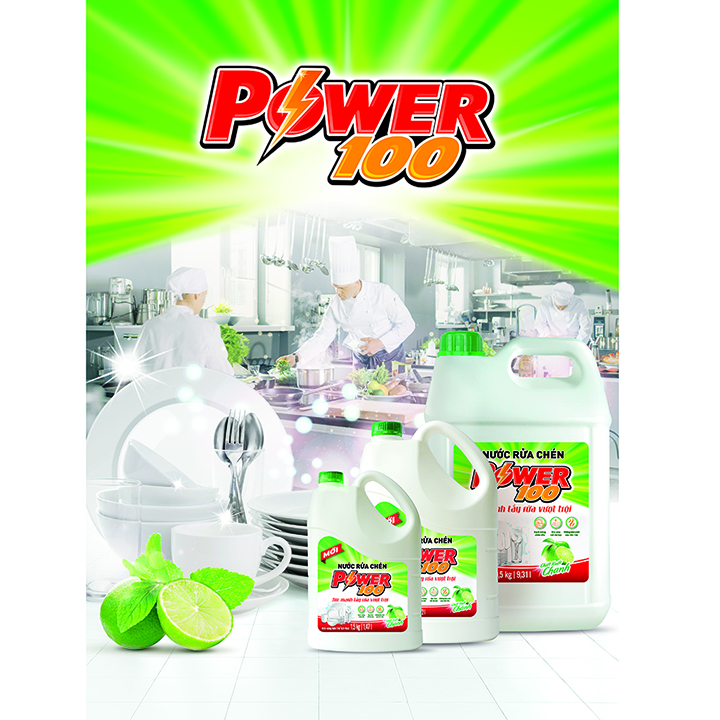 Nước Rửa Chén POWER100 Hương Chanh 1,5kg
