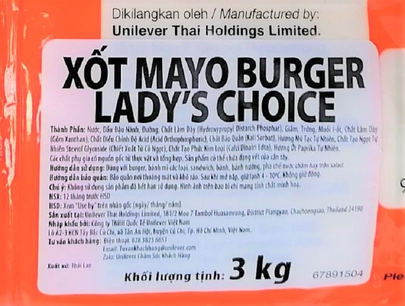 [TÚI 3 Kg] XỐT MAYONNAISE [Thailand] LADY'S CHOICE Mayo Burger (halal)