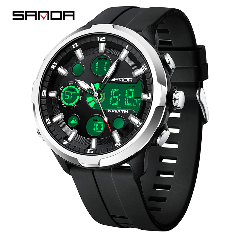 Sanda New Electronic Men Fashion and Leisure Watch Waterproof Night Glow Multi functional Watch SD9053.