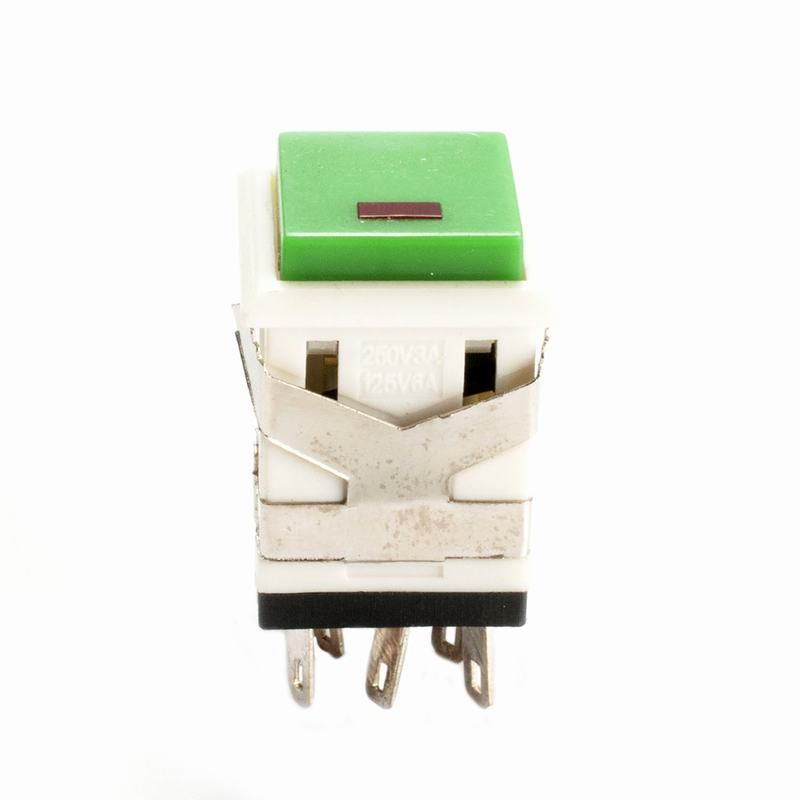 KD2 Push Button DPDT OFF/(ON) Latching SWITCH GREEN 3V Led 125V/6A 250V/3A