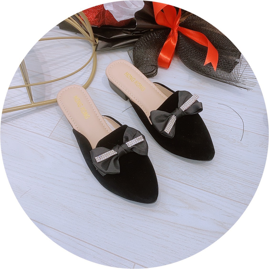 (MIỄN SHIP)Giầy sục hở gót nữ khóa nơ hot trend