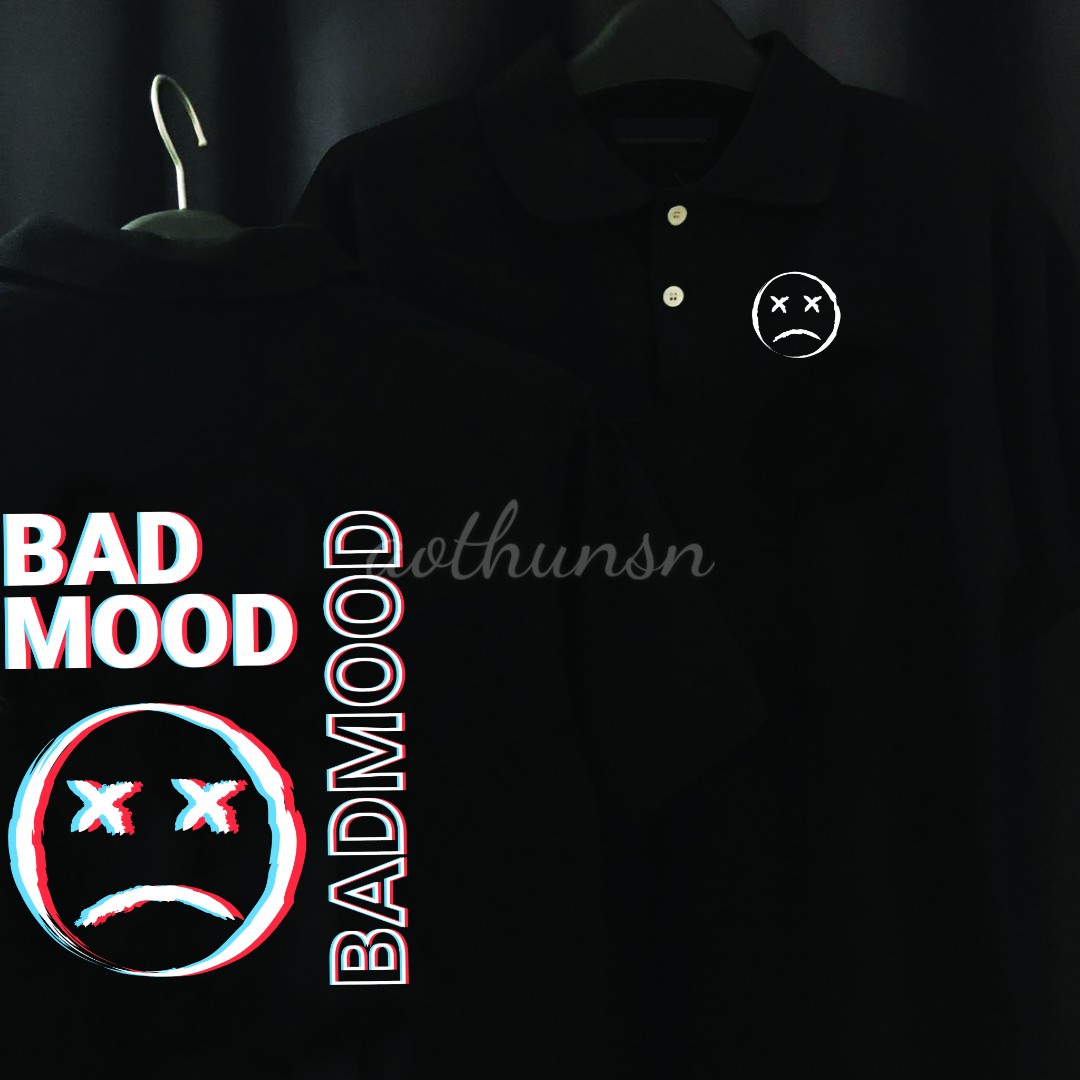 (aothunsn) Áo thun cổ trụ cổ bâu polo Bad Mood (VẢI DA CÁ)