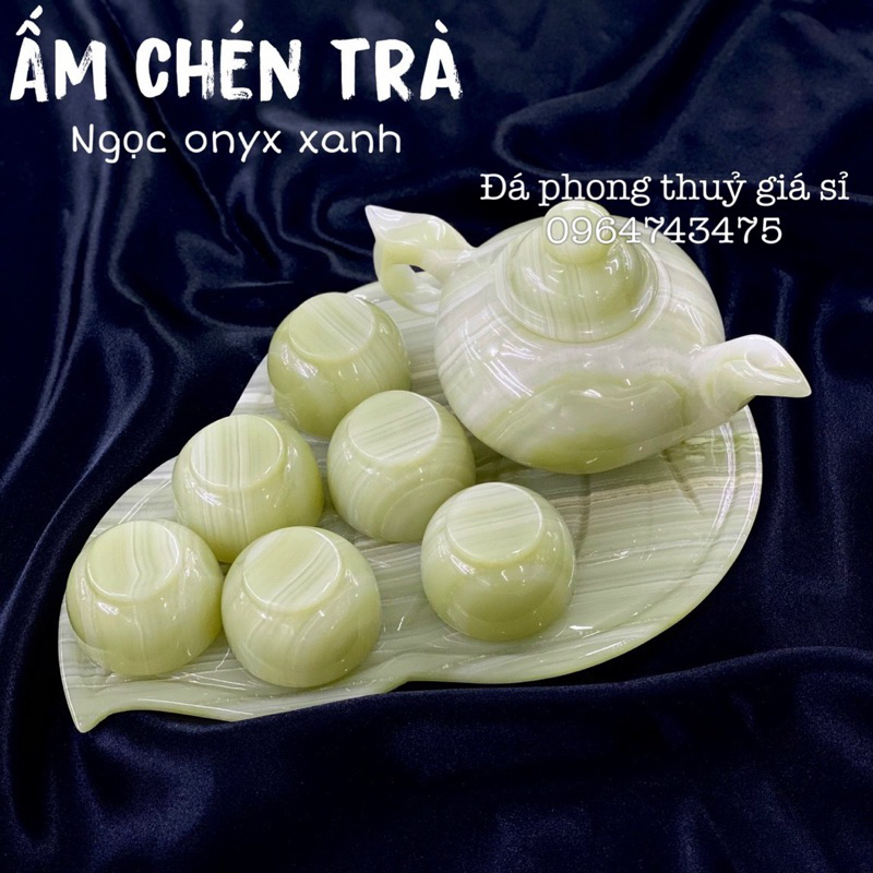 Bộ ấm trà tách trà bằng đá hoàng long- đá ngọc 0nyx gồm 6 chén và 1 ấm cao cấp