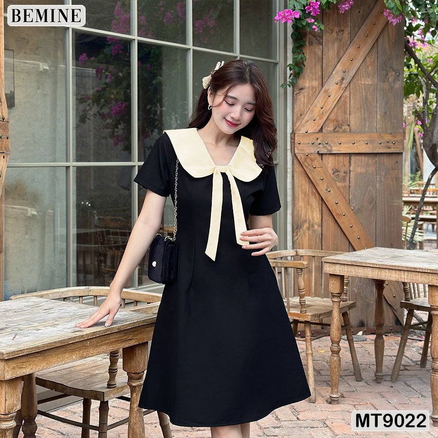 Đầm thiết kế cổ nơ tùng chữ a bemine mt9022