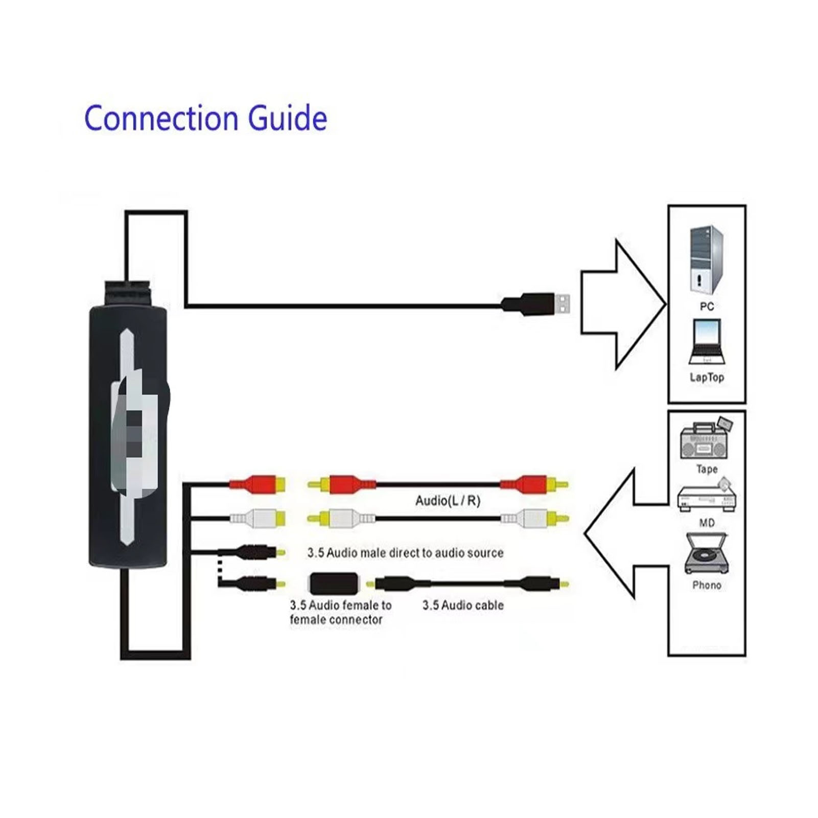 Sound Capture Device Stable Performance USB 2.0 Sound Capture Card Left Right Channel for Tape for Record. 