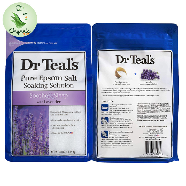 Muối tắm Epsom salt hương lavender Dr Teal's tẩy tế bào chết 1.36kg