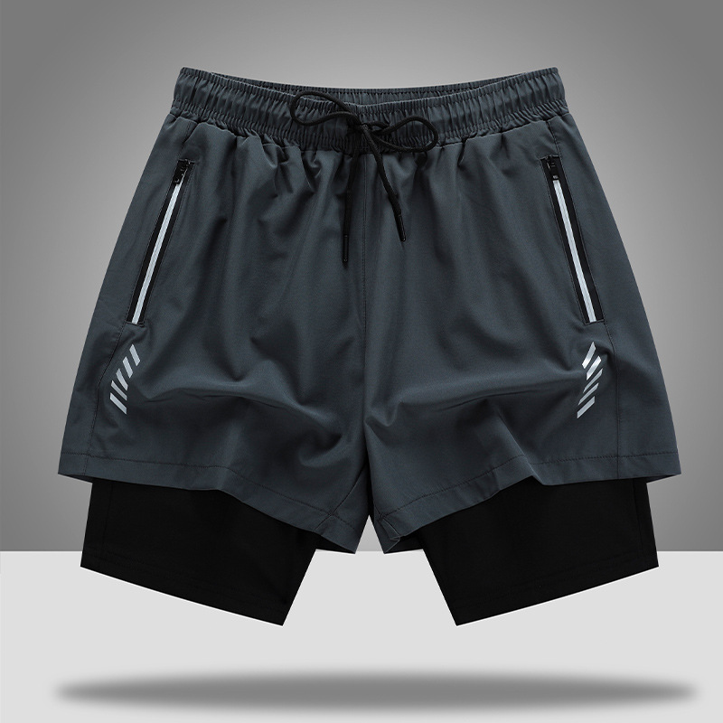 DEUKIO American shorts, men's double-layer basketball shorts with lining, fake two-piece quick-drying loose sweatpants