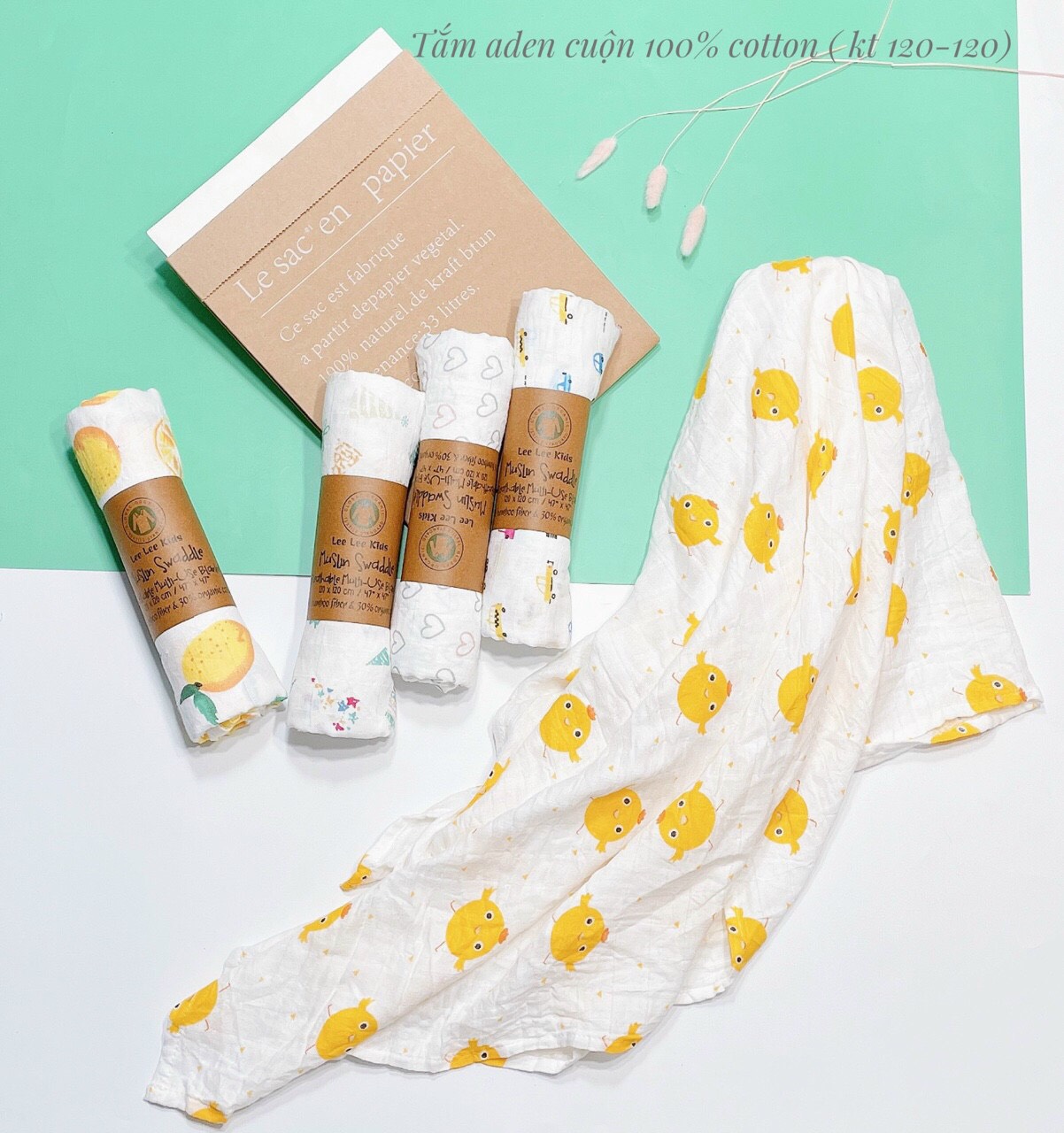 Khăn xô tắm Muslin Swaddle 100% organic cotton