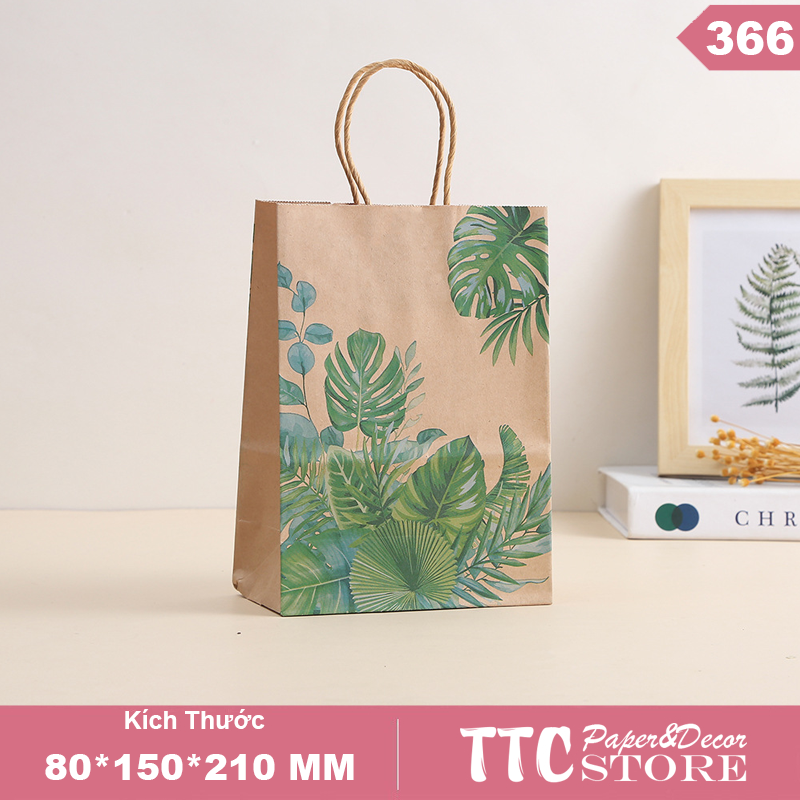 Túi giấy kraft lá cây thiên nhiên size s 15x8x21 dễ thương đựng quà, bánh kẹo, mỹ phẩm, quà sinh nhật, quà lễ tết