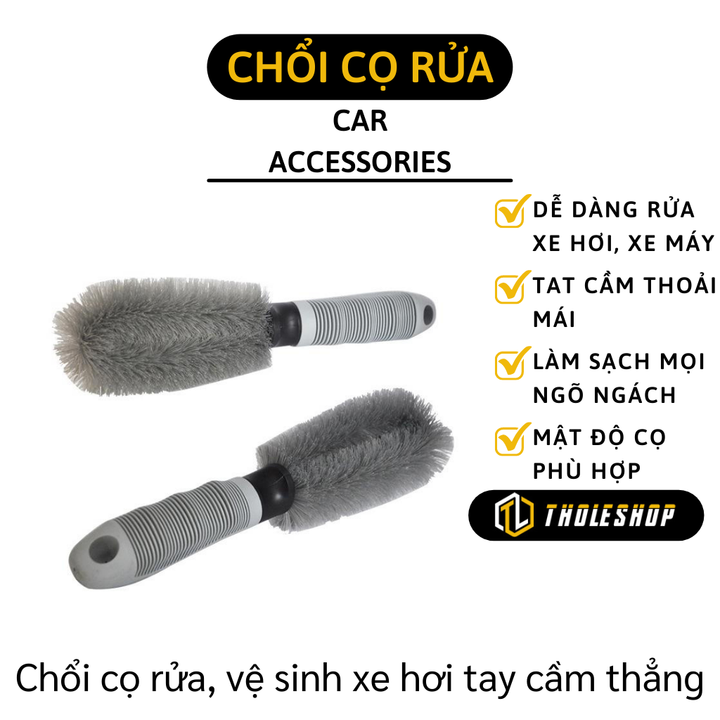 Cọ rửa xe tay cầm thẳng - Bàn chải cọ rửa vành xe ô tô - Chổi cọ rửa mâm xe chuyên dụng cho xe hơi, xe máy