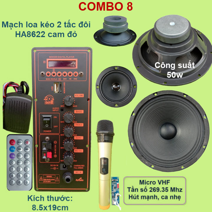 Mạch loa kéo 2 tấc đôi HA8622 cam đỏ
