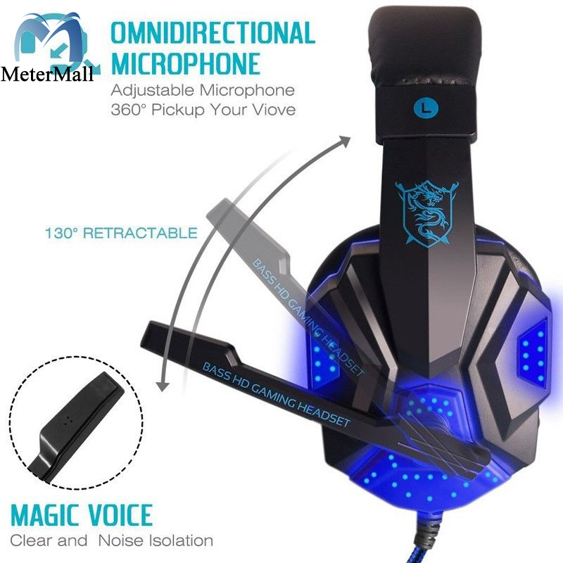 Over Ear Gaming Headset with Mic and LED Light for Laptop Cellphone PS4